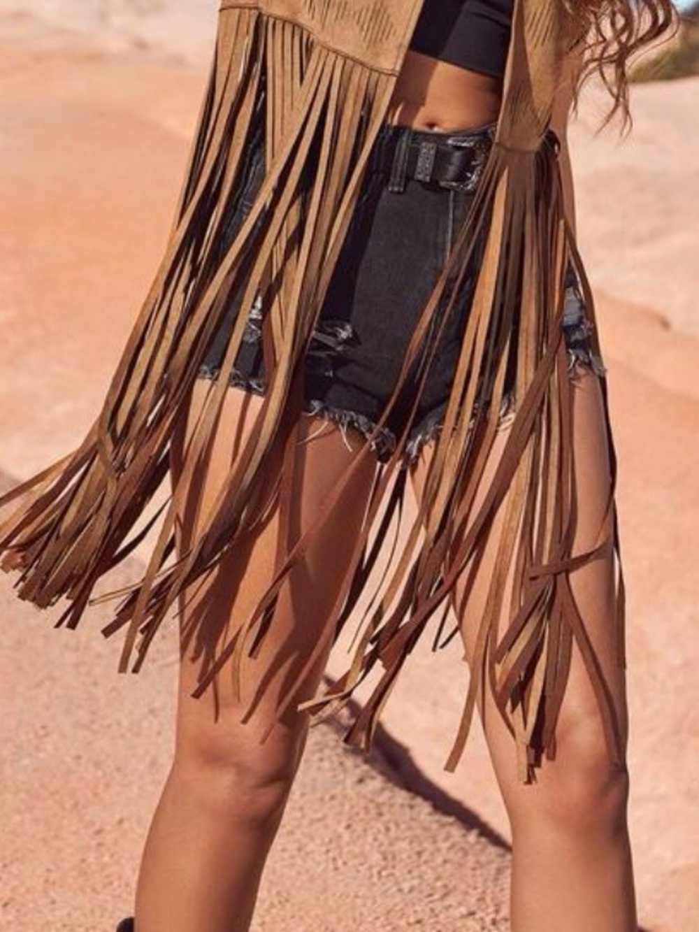Love Riche Brown and Tan Fringe Vest